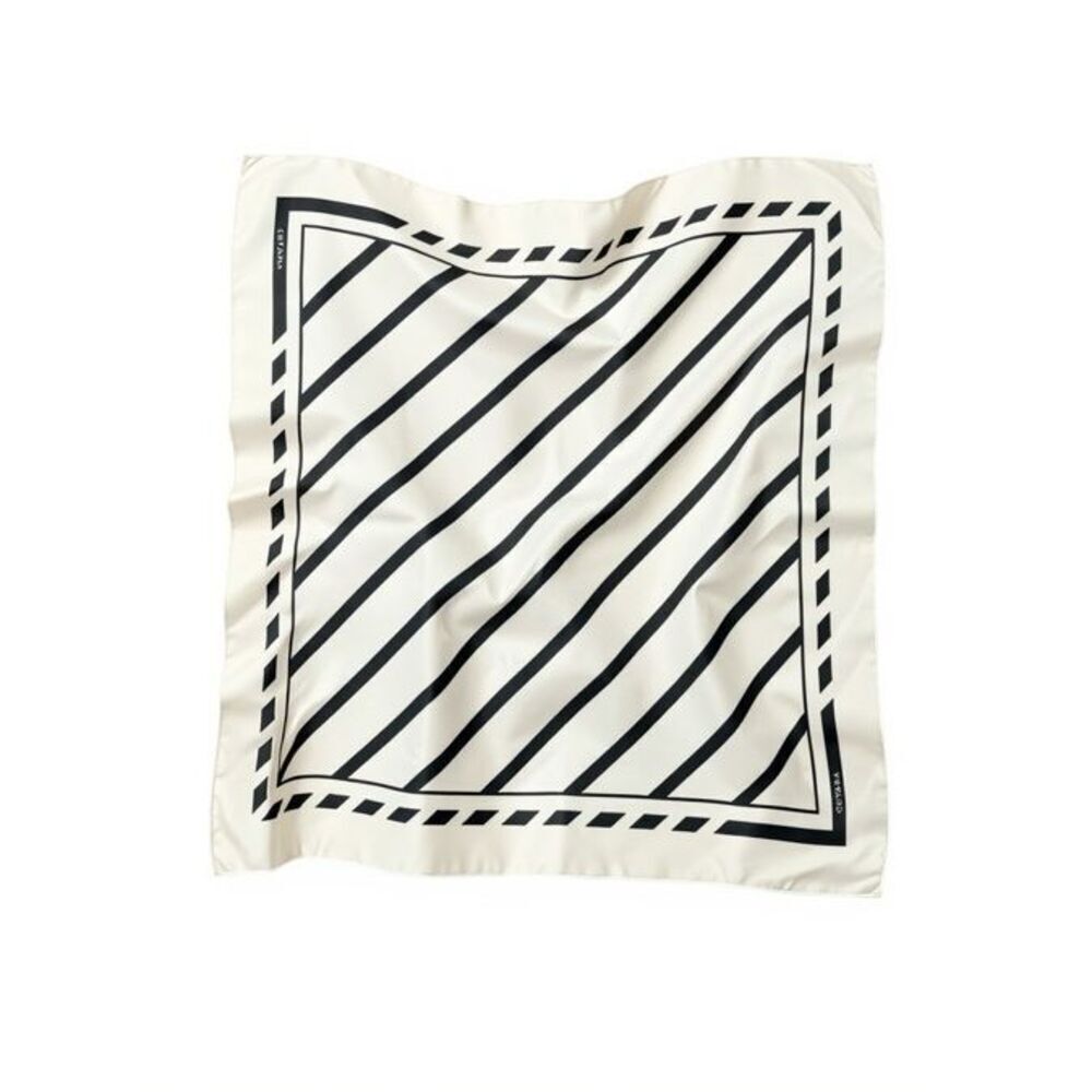 Cuyana Washable Silk Striped Bandana Scarf 23” - White and Black New